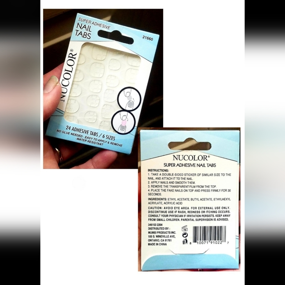 NWT》 2×《 NUCOLOR 24-ct Super Adhesive Nail Tabs 6 Sizes!